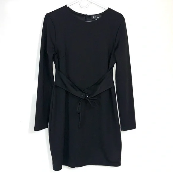 Lulus Hearts Aflame Black Lace Up Long Sleeve Bodycon Dress - Picture 4 of 9